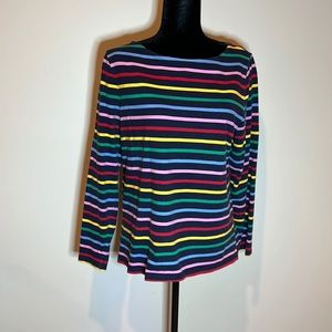 Talbots. Navy with colorful stripes long sleeve tunic. Large.  💯 Cotton